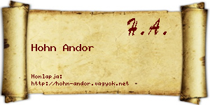 Hohn Andor névjegykártya